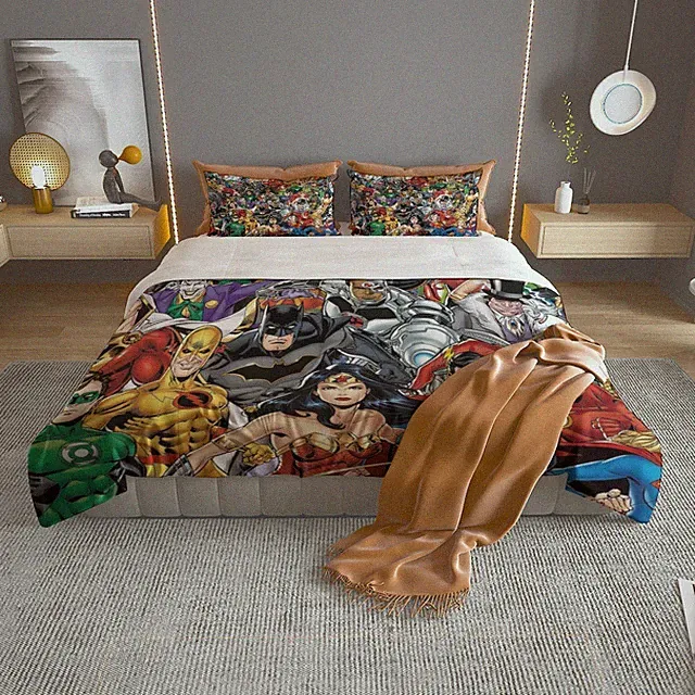 Best! Superhero Characters Print Bedding Set 125Gsm (Quilt Case And Pillow Case)