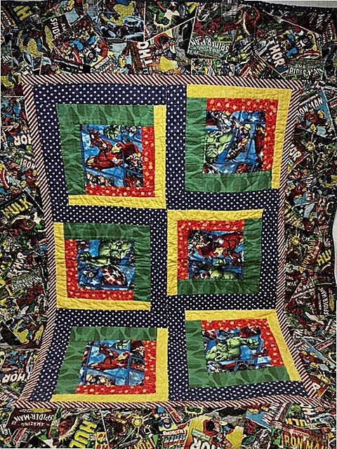 Homemade Marvel Super Hero’s Toddler Bed Quilt Throw Blank 35” X 44” EUC