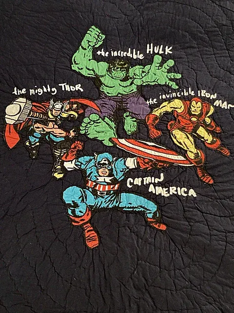 Marvel Comics Super Heroes Quilt Pottery Barn Kids FULL/QUEEN 86 X 86 Dark Blue