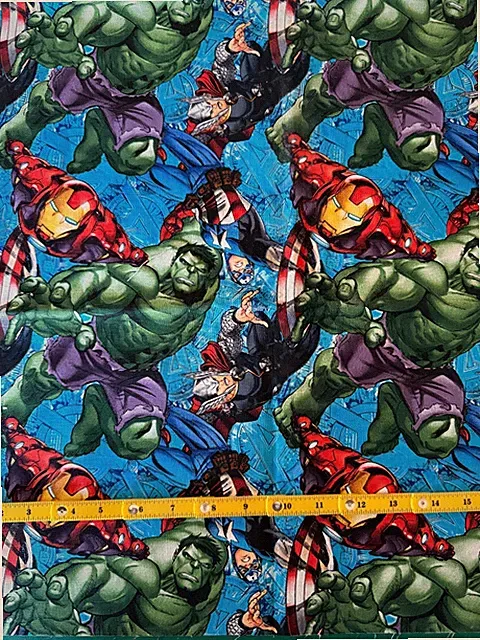 MARVEL COMICS SUPERHERO ADVENGERS CHARACTERS BLUE 100% cotton fabric material