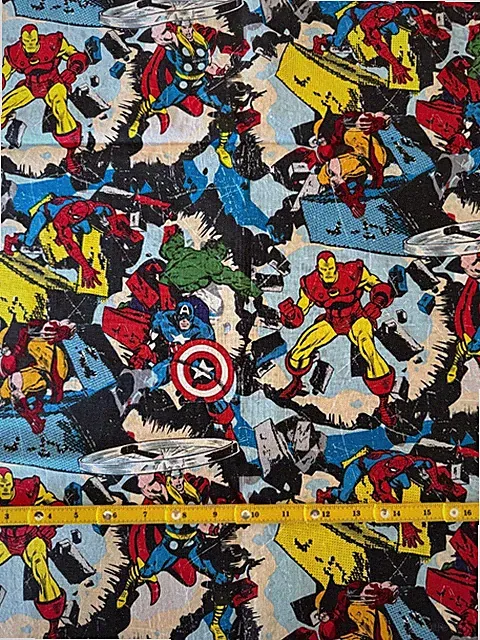 MARVEL COMICS SUPERHERO CHARACTERS THOR SPIDERMAN 100% cotton fabric 35" piece
