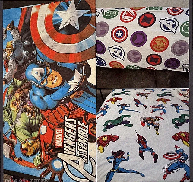 MARVEL HEROES Twin Bed Set 4 pc 2 Fitted Sheets+1 Sheet+1 Pillowcase AVENGERS