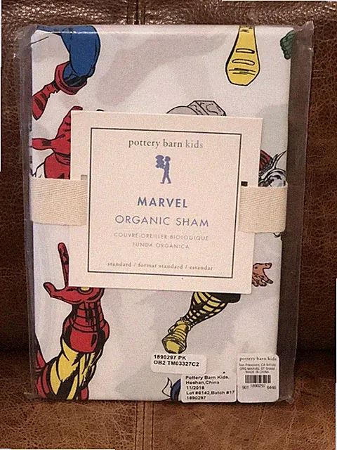 NEW Pottery Barn Kids Marvel Organic Standard Sham for Duvet, Superhero