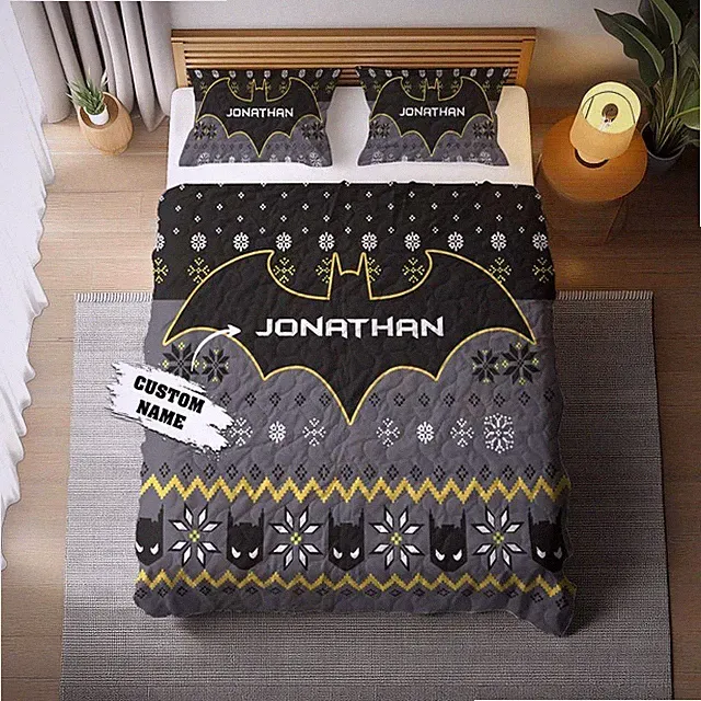 Personalized Batman Superhero Inspired Ugly Christmas Gift For Fan Quilt Bed Set