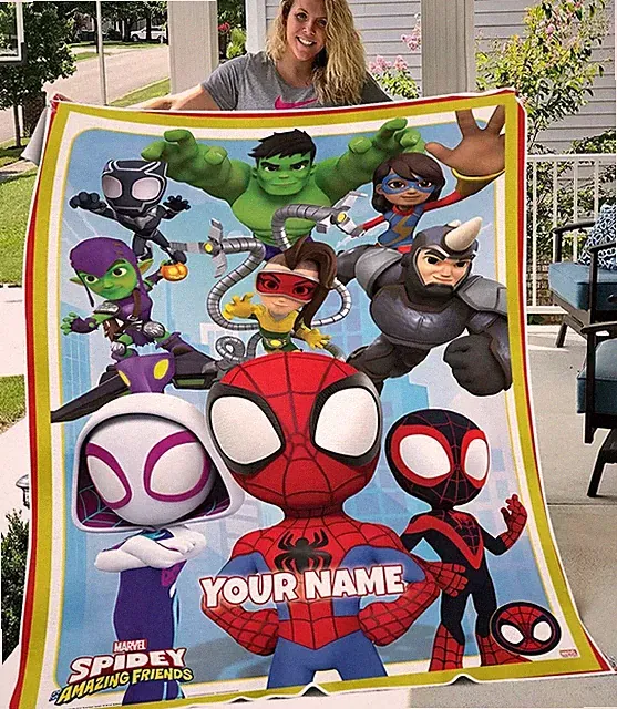 Personalized Superhero Spider Style Flannel Blanket Kids Action Gift Throw