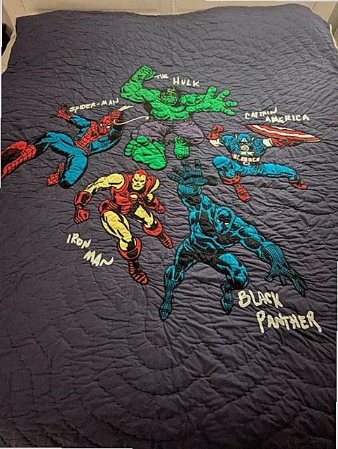Pottery Barn Kids Embroidered Navy Quilt TWIN Marvel Avengers Super Heroes