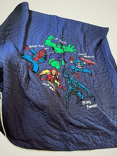 Pottery Barn Kids Embroidered Quilt Queen Marvel Avengers Super Heroes 86x86