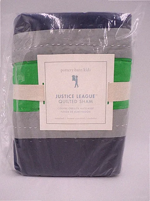 Pottery Barn Kids Justice League Quilted Sham Super Hero Navy Green Std #9978