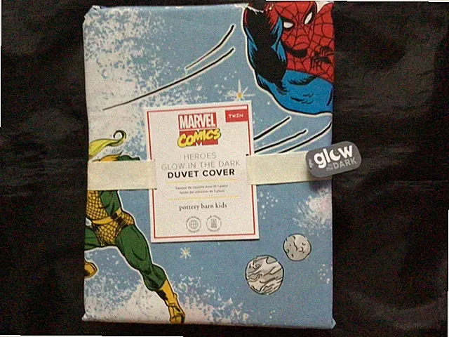 POTTERY BARN KIDS MARVEL COMICS HEROS GLOW IN DARK DUVET COVER TWIN MULTI NEW