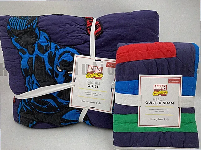 Pottery Barn Kids Marvel Heroes Applique Twin Quilt 1 Standard Sham Navy #U1113