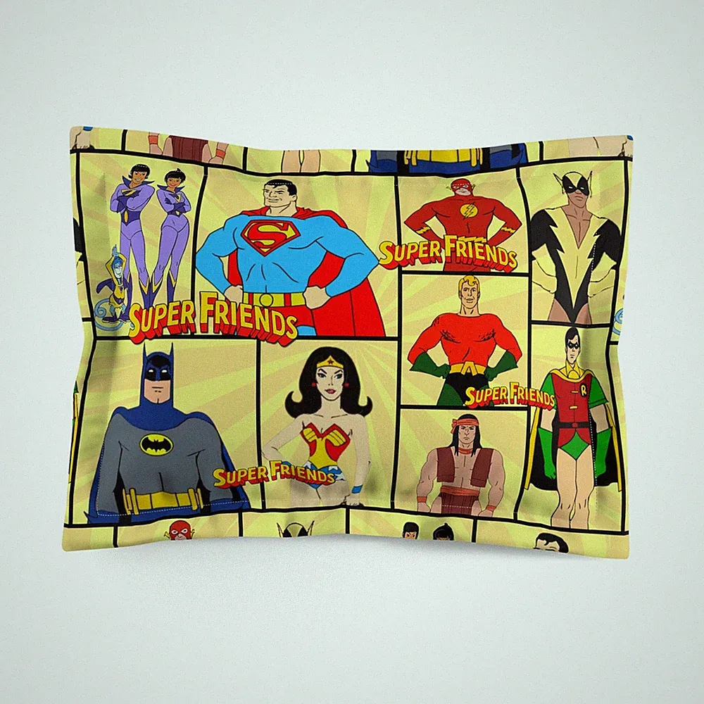 Super Friends Microfiber Pillow Sham, Superhero Bedding, Classic Cartoon