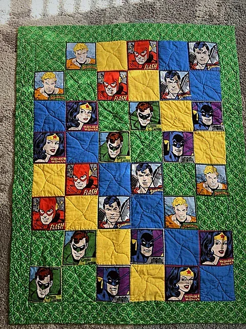 Super Hero Handmade Quilt 36x57 Child Boy Girl Bedding