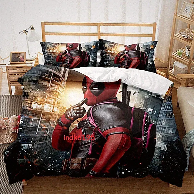 US/EU Size Marvel Deadpool SpiderMan 3D Bedding Set Sheet Quilt Cover Pillowcase